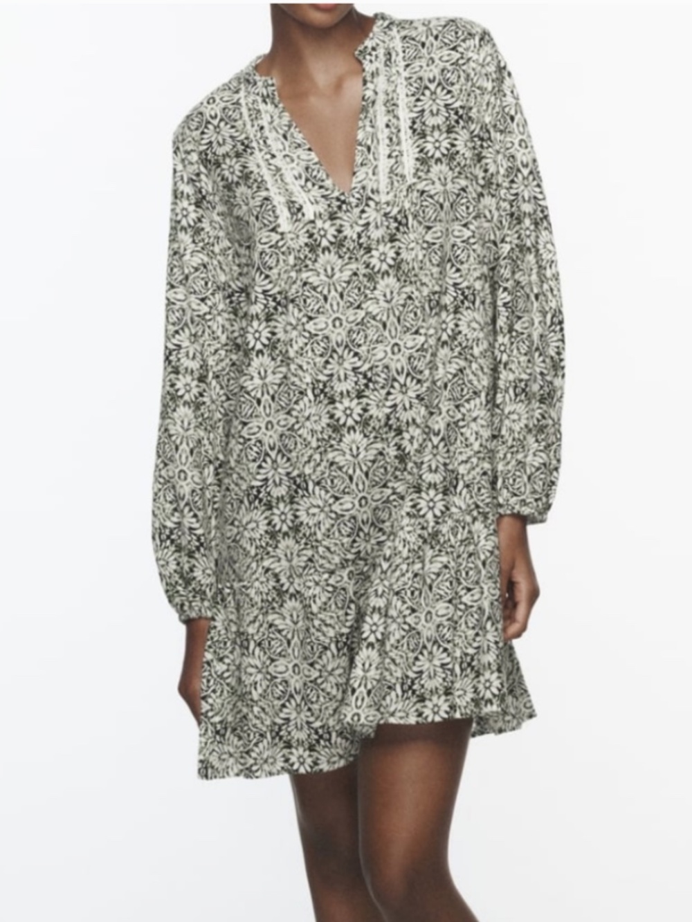 ZARA Floral Printed Short Dress Green Sz S